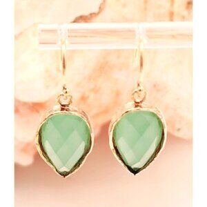 Made In Israel Green Stone Teardrop Earrings W Gold Vermeil Over 925 Sterling